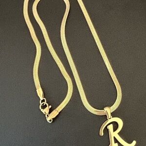 Necklace Initial Letter Name, 18KT Gold Plated Stainless Steel 18" L waterproof
